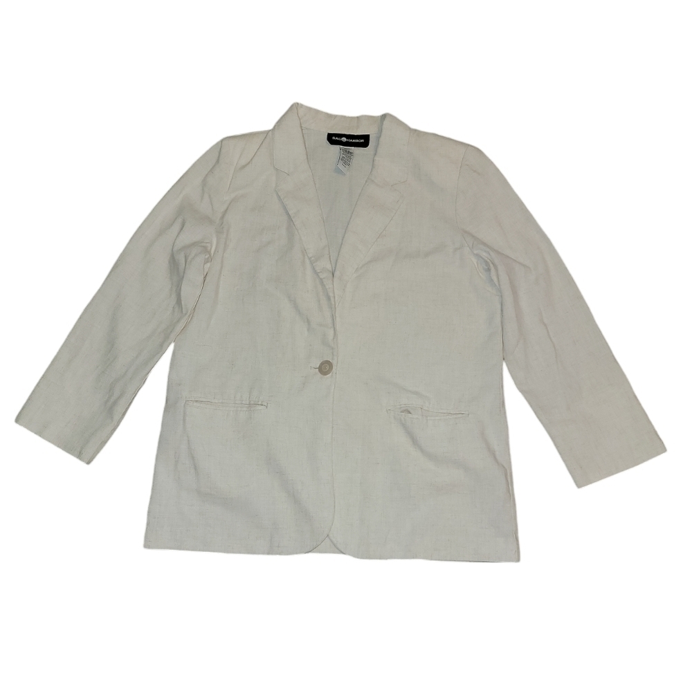 Sag Harbor size 14 linen blend blazer Cream, shoulder pads, button front